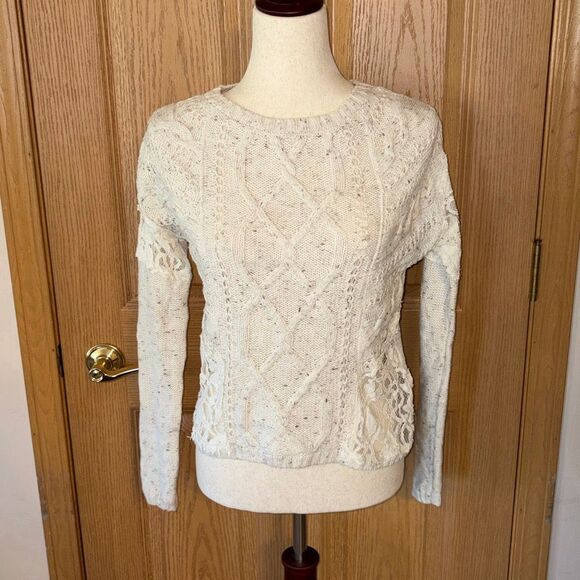 Hollister Cream Cable Knit Sweater with Lace Details Small - Picture 3 of 7